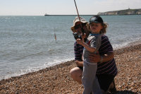 Author and son on the beach